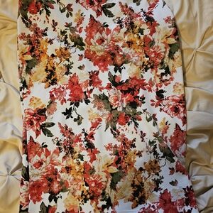 Bobeau Floral Pencil Skirt in Red and Orange